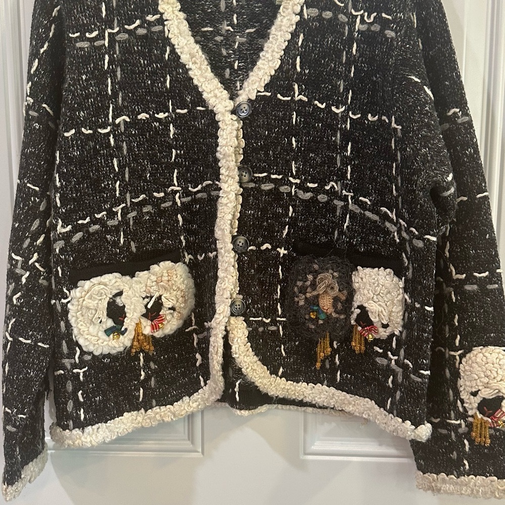 Black and White Cardigan with Sheep Design